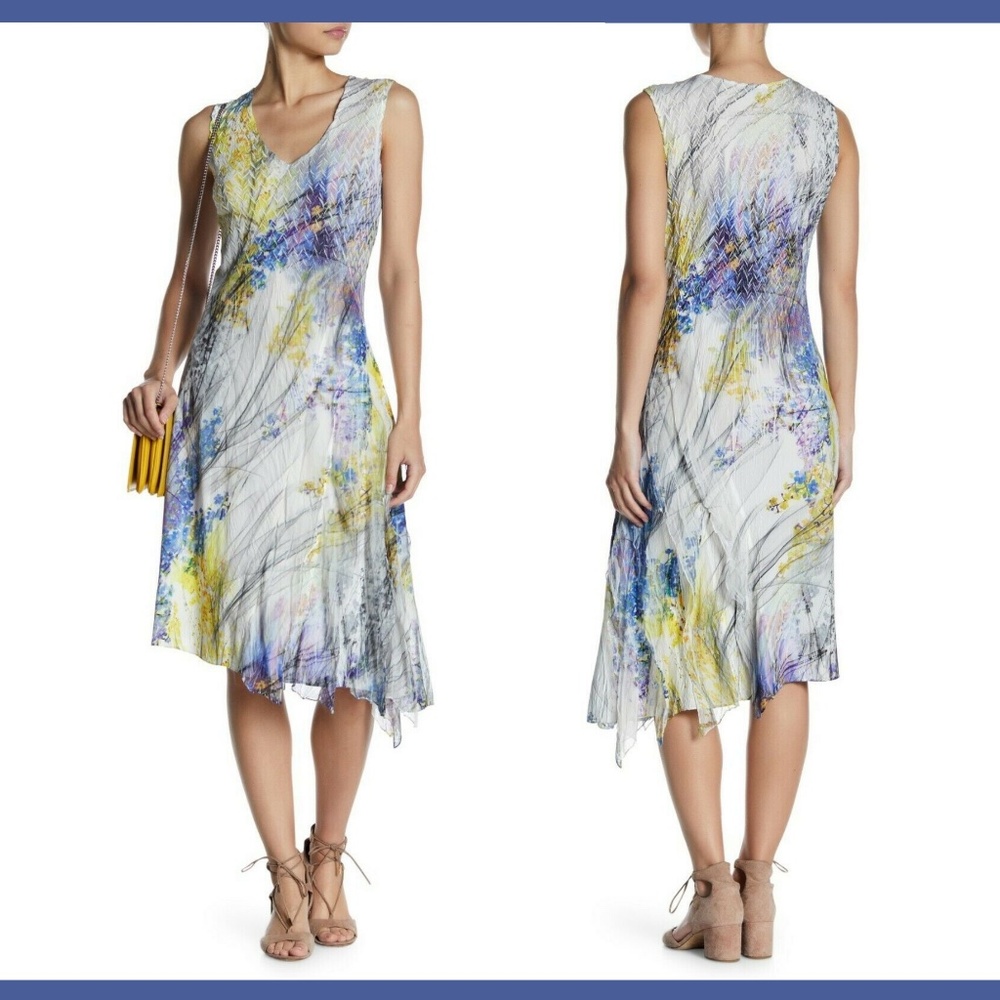 NWT $309 KOMAROV Asymmetrical Hem Print Dress [SZ Large‎ ]